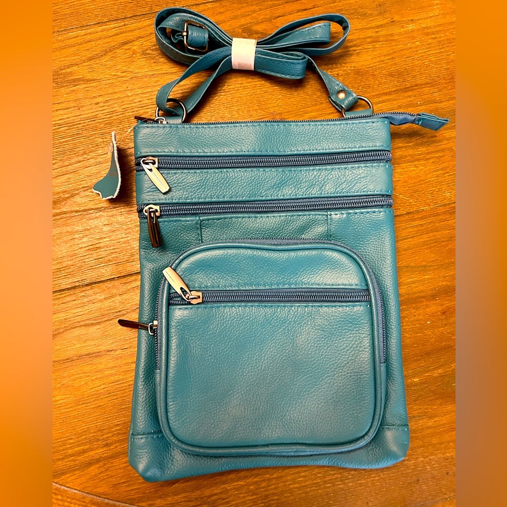 NWT Teal Leather Crossbody Bag